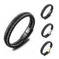 Conjunto 3 Pulseiras de couro entrançado com fivela metálica